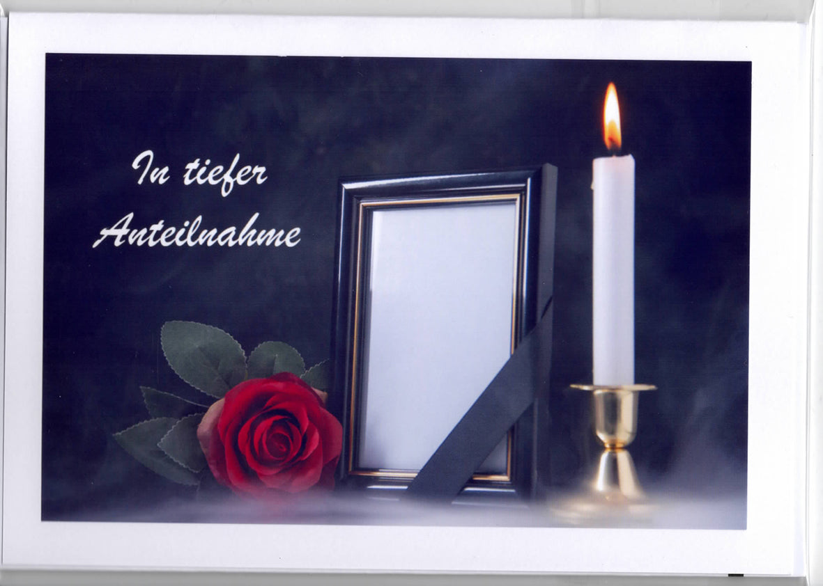 Fotokarte Trauer Rose Bilderrahmen Kerze