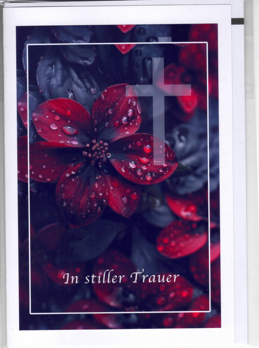 Fotokarte Trauer Kreuz und Blume