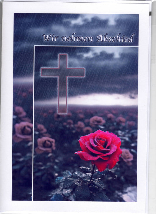 Fotokarte Trauer Kreuz und Rose