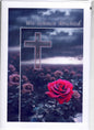 Fotokarte Trauer Kreuz und Rose