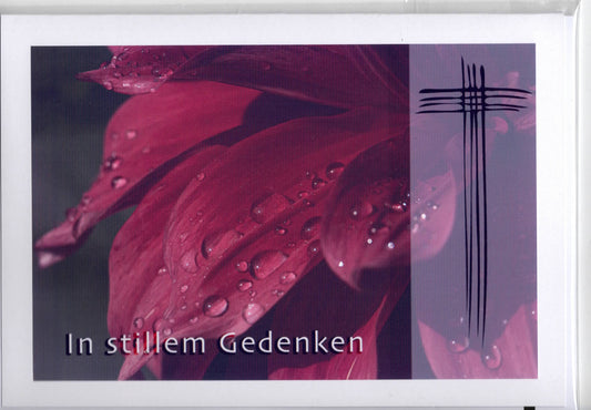 Fotokarte Trauer rote Blüte mit Kreuz